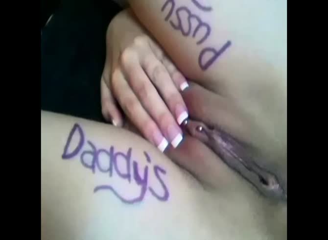Video: Slutty white daughter exposing her soggy pussy for her incest dad